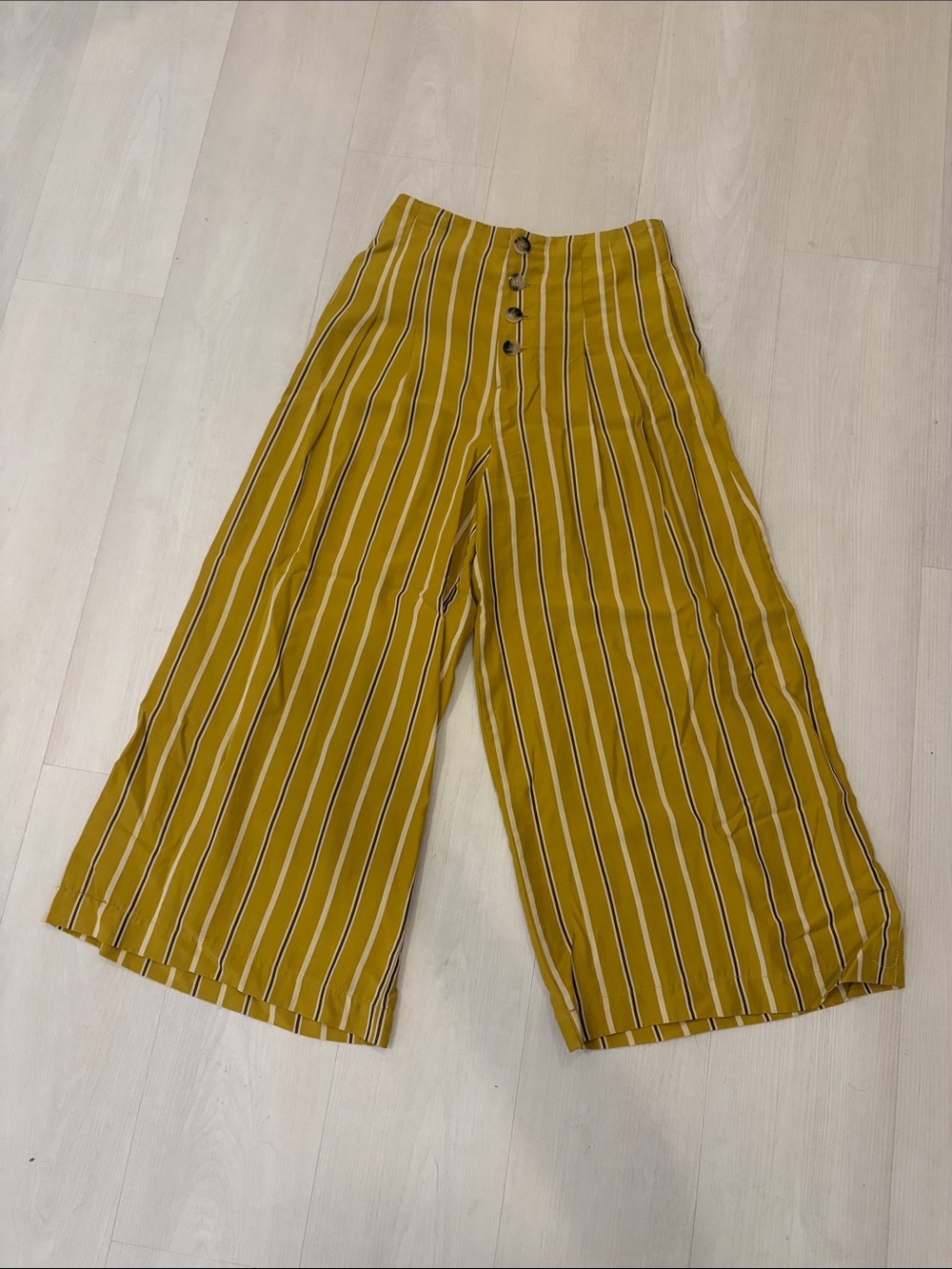 Striped Mustard Button-Front Women’s Wide Leg Pants